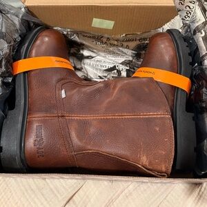 New NIB Iron Age Men's Brown Leather Pull-On Work Boots Hauler Leather Comp Toe